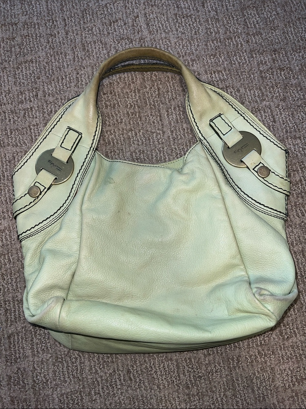 Vintage Fossil "Fifty Four" Lime Green Leather Slouchy Hobo Bag - Y2K Monogram